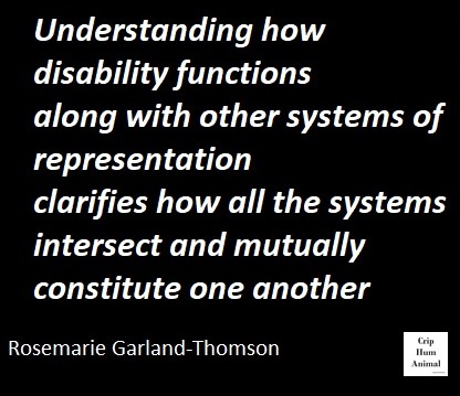 Understanding how disability functions along with other systems of representation clarifies how all the systems intersect and mutually constitute one another"Rosemarie Garland-Thomson